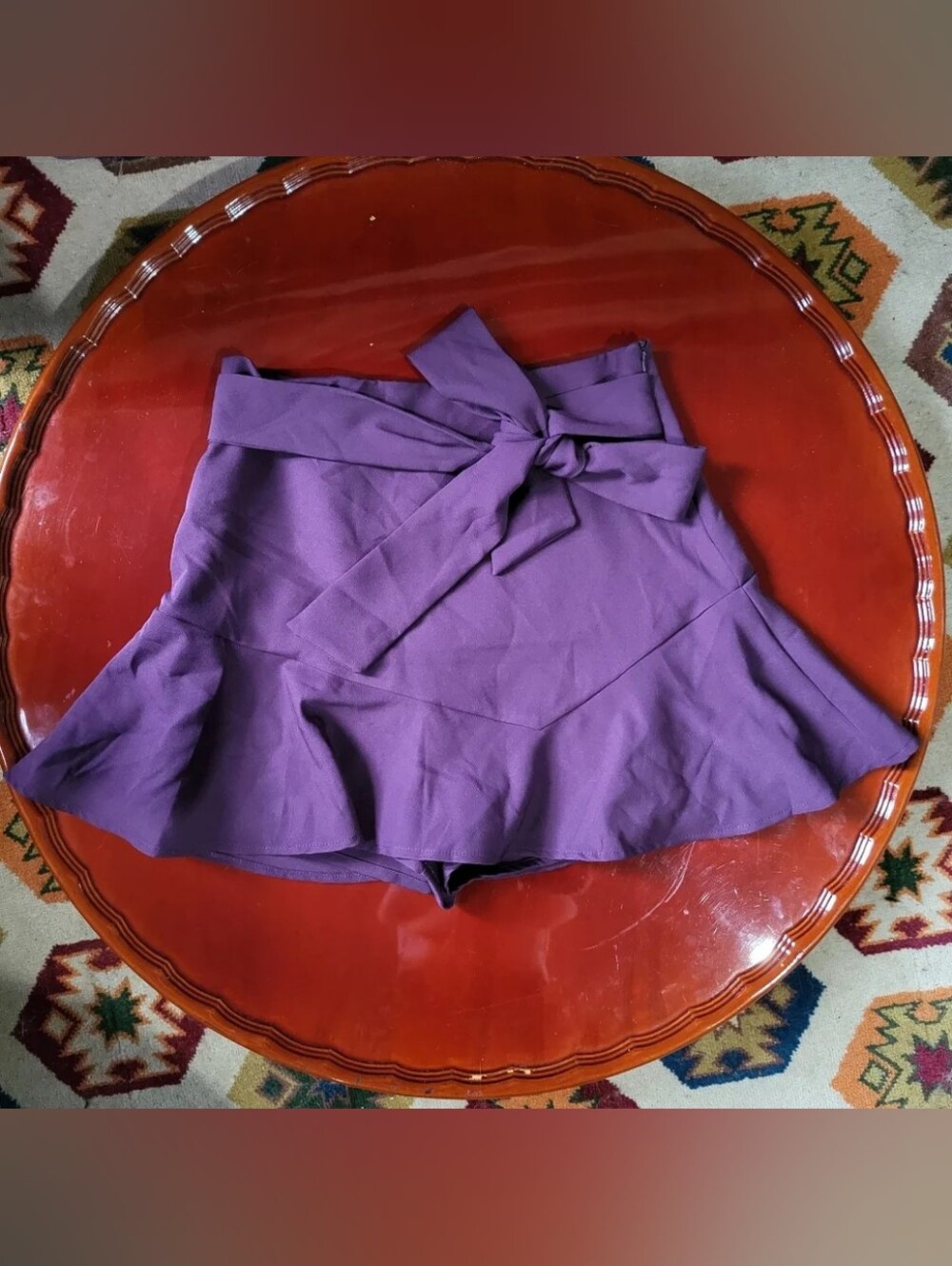 Zara Purple Belted Mini Skort S NEW Tiered Ruffle Skirt Built-In Shorts Coquette